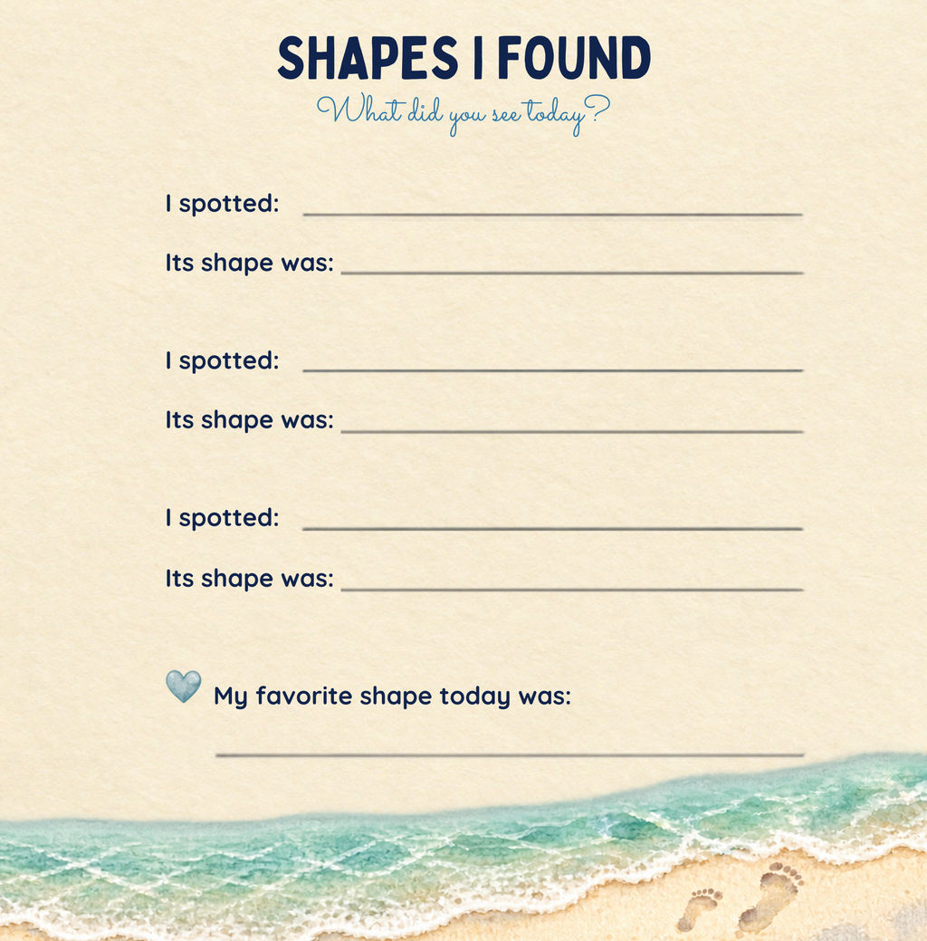 Shapes I Found journal page for recording discoveries and their shapes.